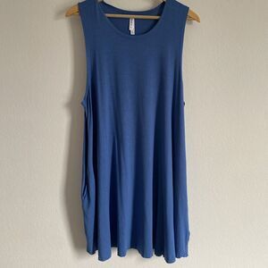 RVCA Dress Blue Jersey Knit Sleeveless Swing Dress w Pockets Beach Surf Sz XL
